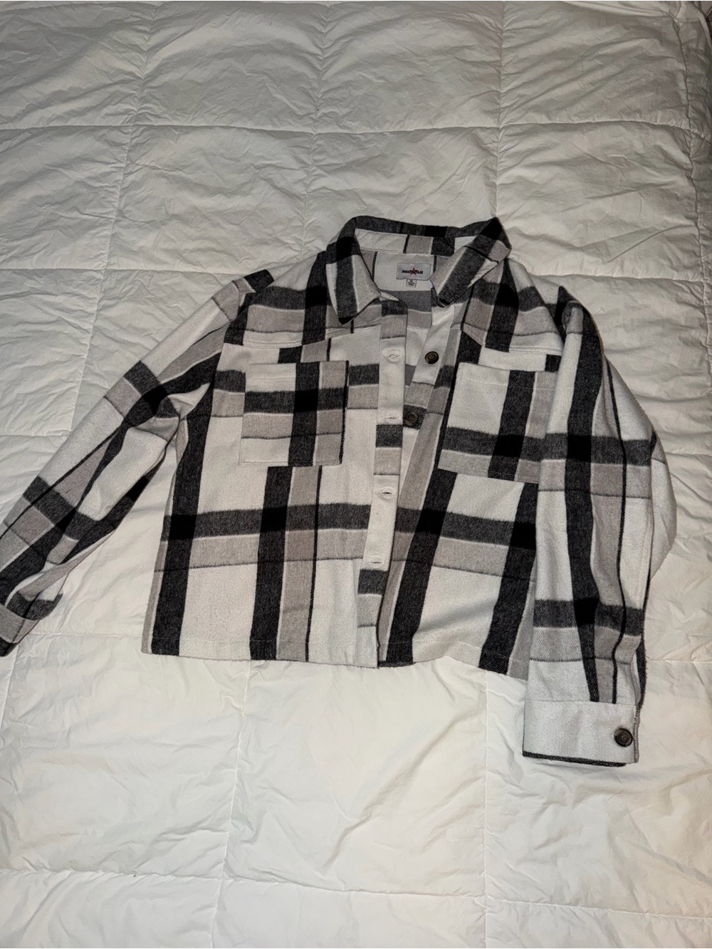Womens Black & White Plaid Button-Up Jacket XL